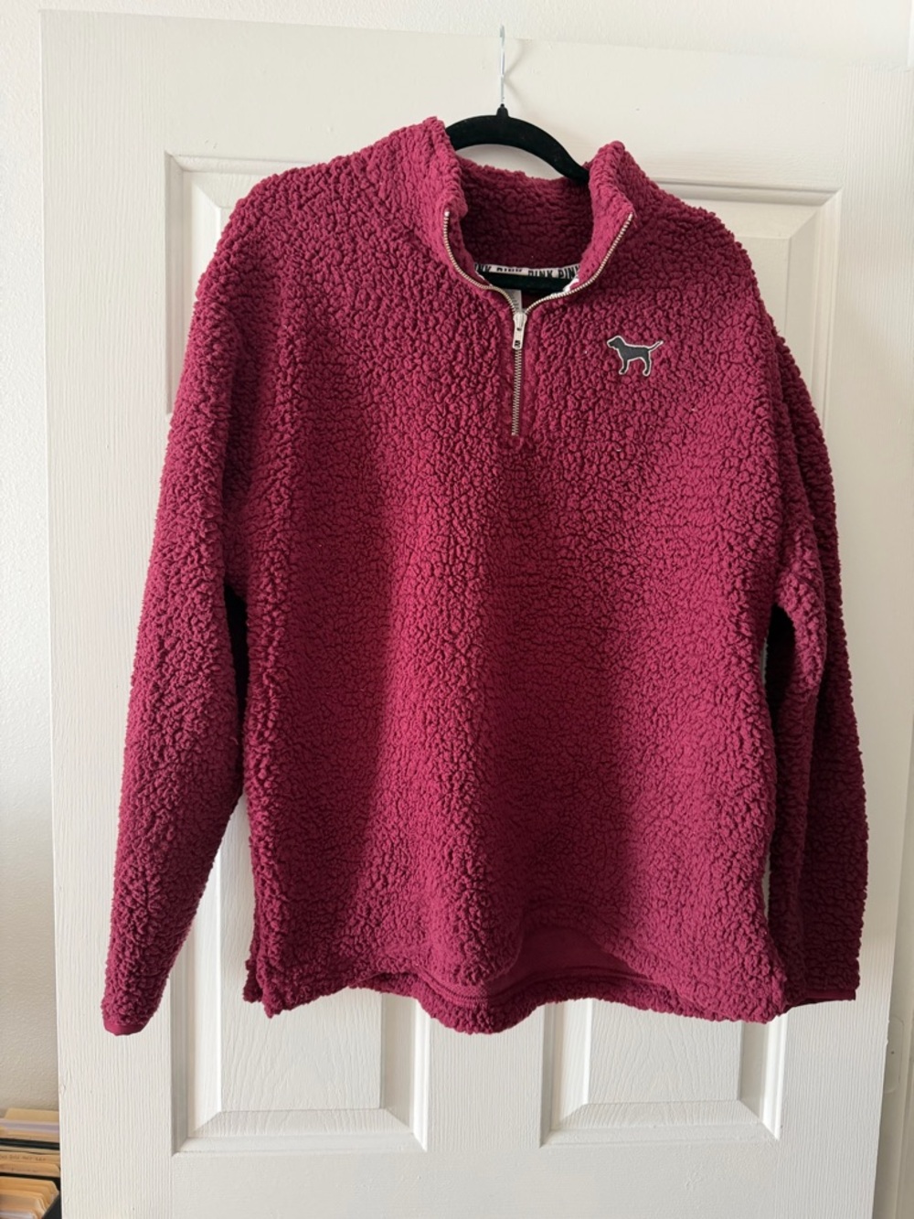 PINK Victoria's Secret Plush Half-Zip Sherpa Pullover - Raspberry